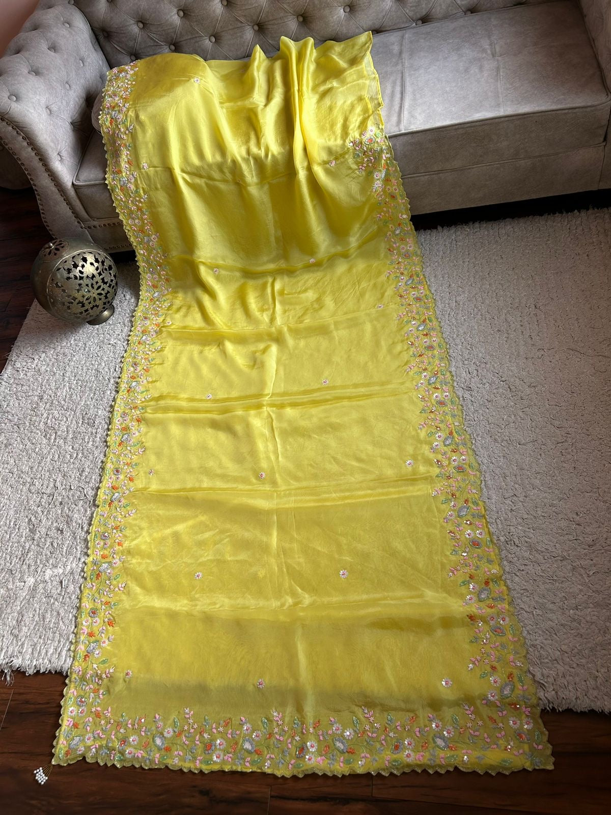 Yellow Embroidered Sarin Organza Silk Sarees