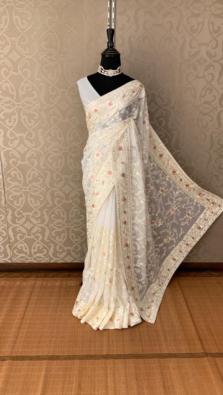 Zenia gorgette saree Chikankari Saree Indian Saree