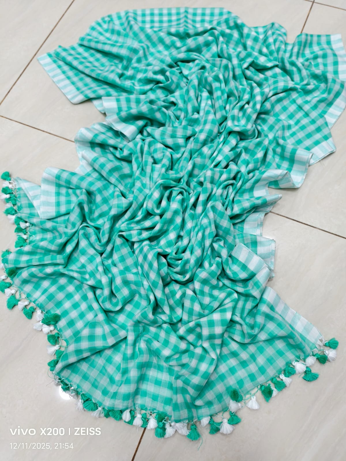 Check cotton saree Indian sarees blouse handmade cotton saree wid tassel