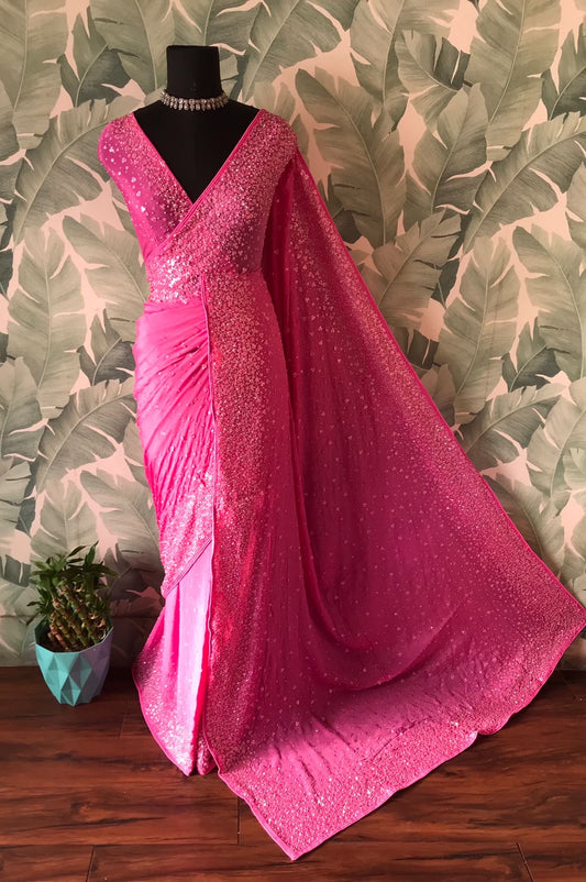 Premium pearl sequins saree handmade sari blouse