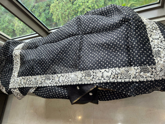 Black organza saree Parsi border saree blouse