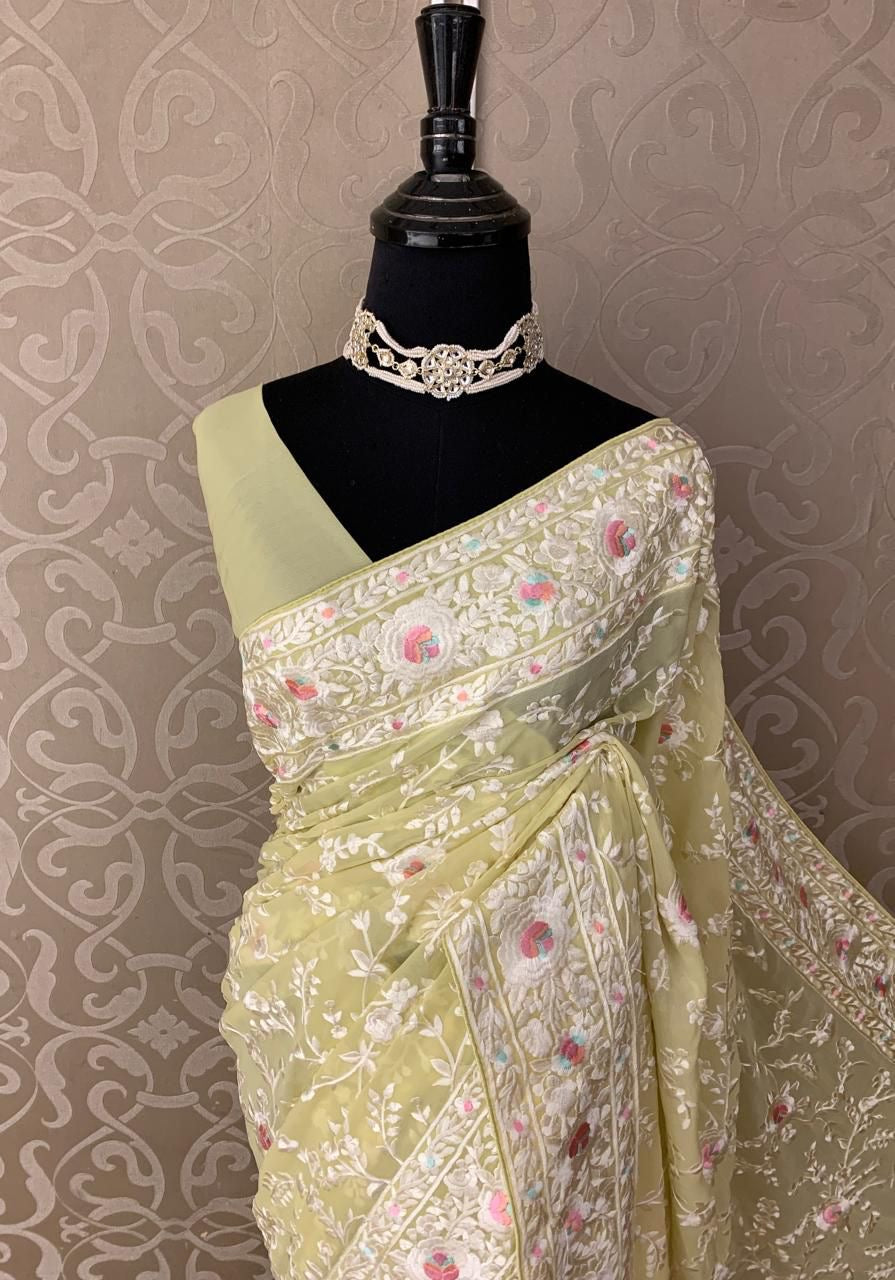 Lamisha chikankari saree Indian saree gorgette saree