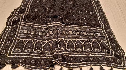 Black Chikankari Saree Gorgette saree traditional Indian sarees