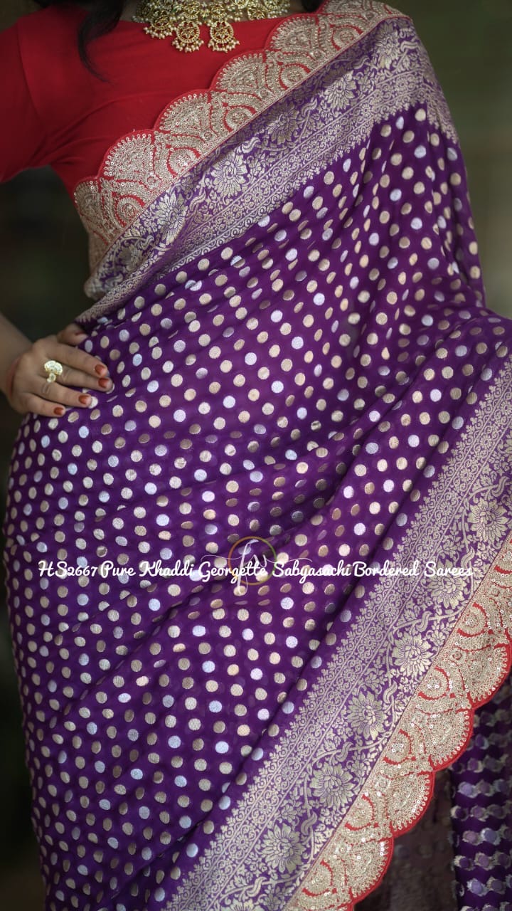 Ravishing Purple Khaddi Gorgette Sarees Indian Sari