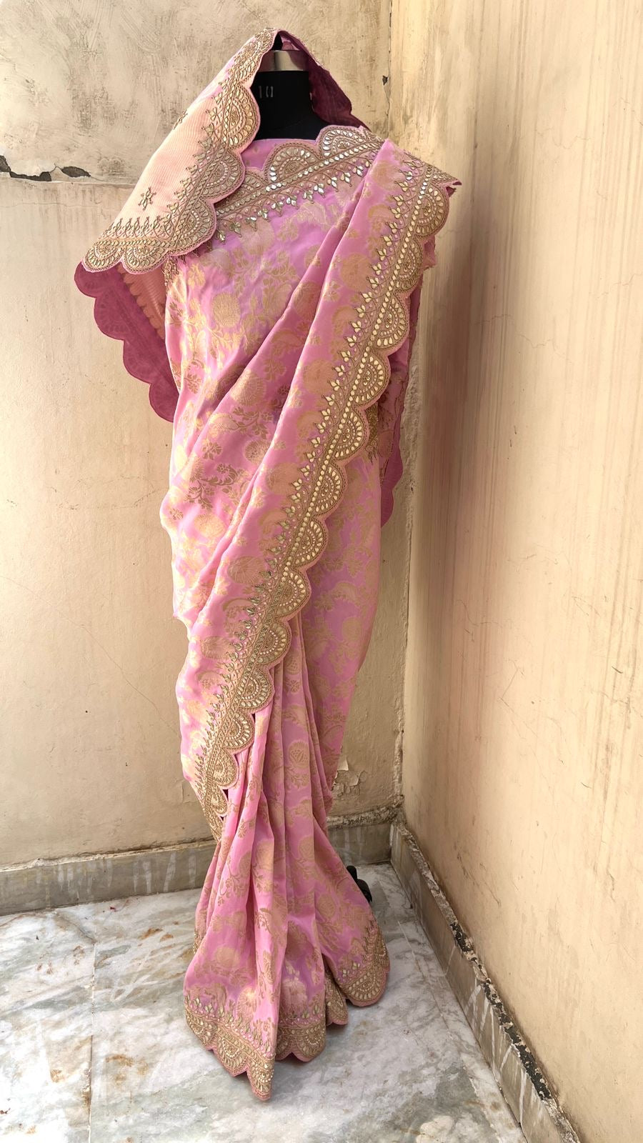 Pink Khasi Gorgette Gottapatti saree traditional saree