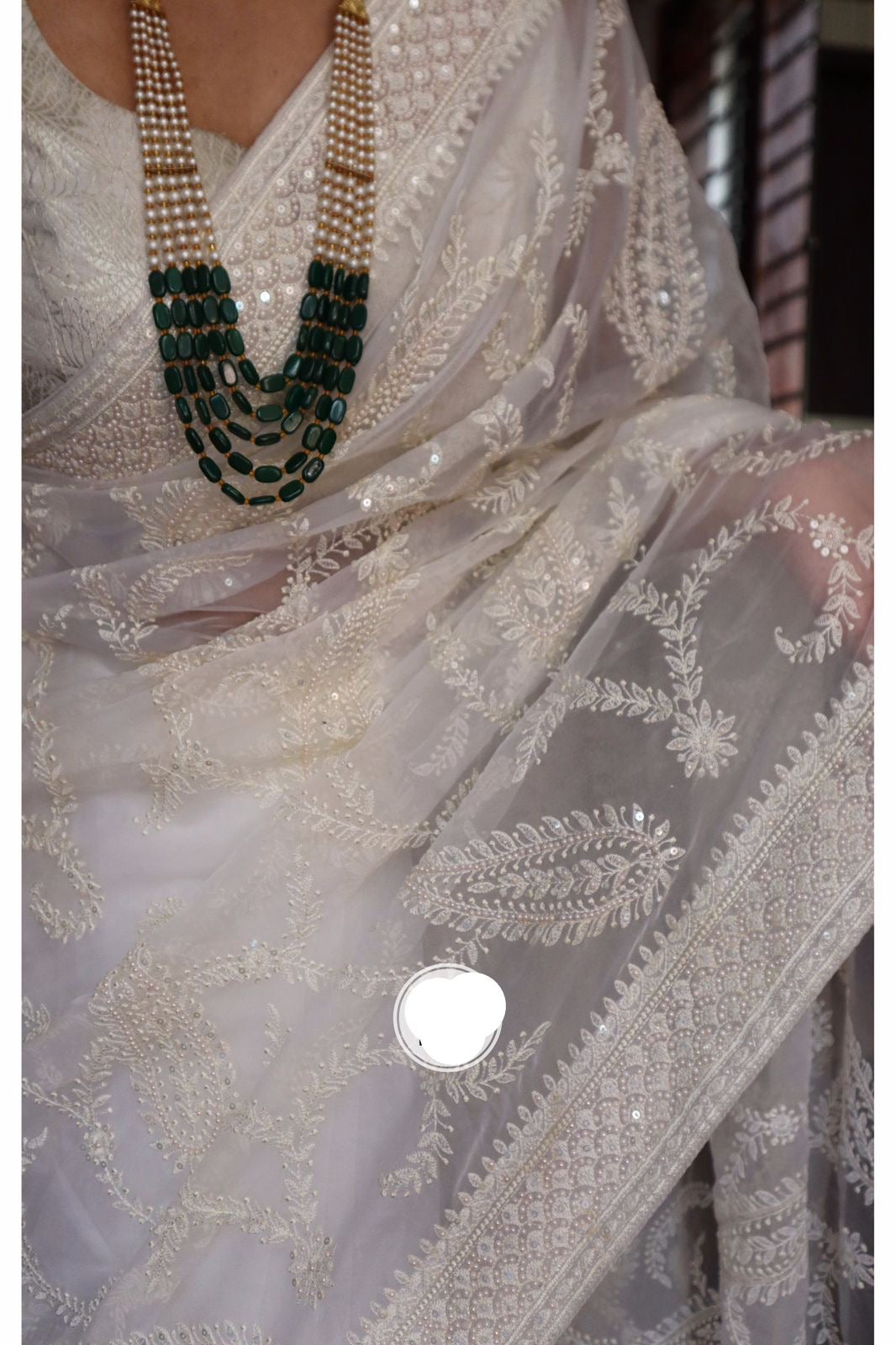 White gracious saree organza saree Chikankari sarees