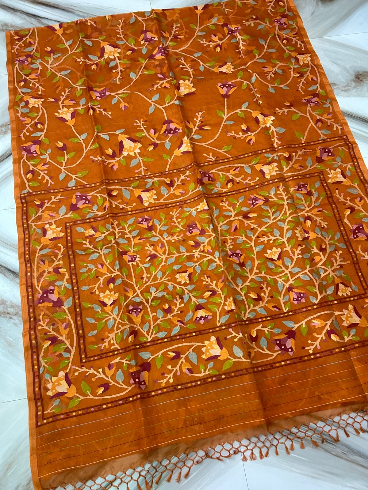 Orange Tantuj saree Jamdani sarees