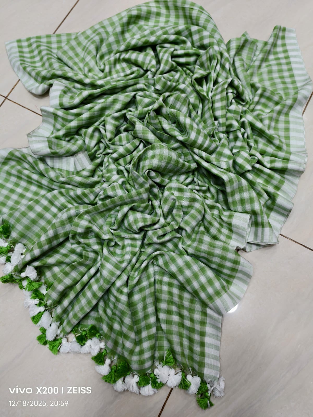 Check cotton saree Indian sarees blouse handmade cotton saree wid tassel