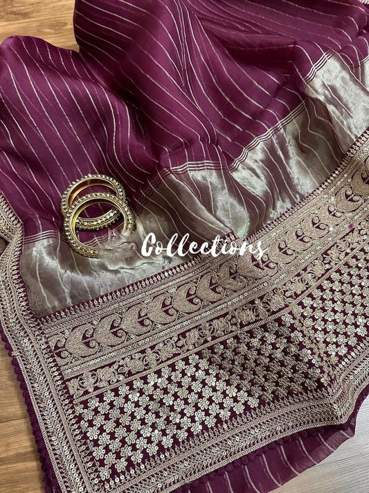 Rumani organza striped silk saree