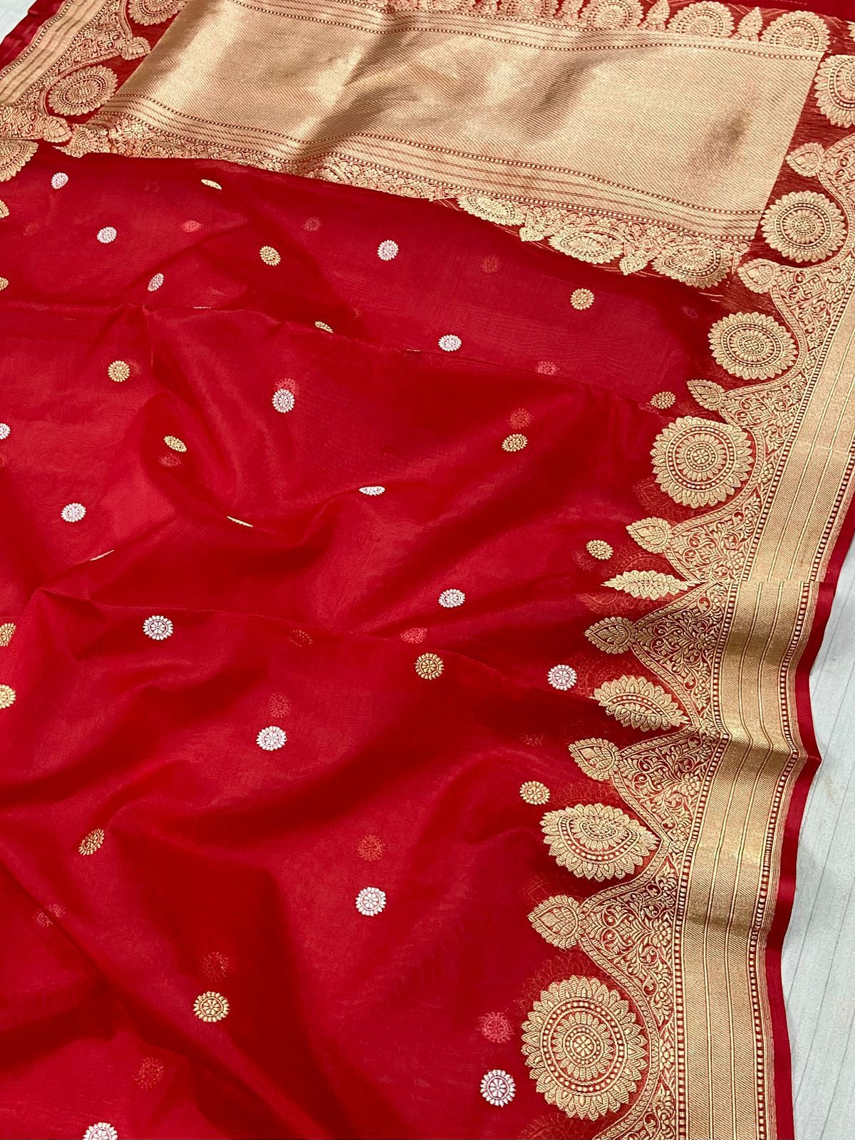 Red Banarasi saree kora saree Indian sari