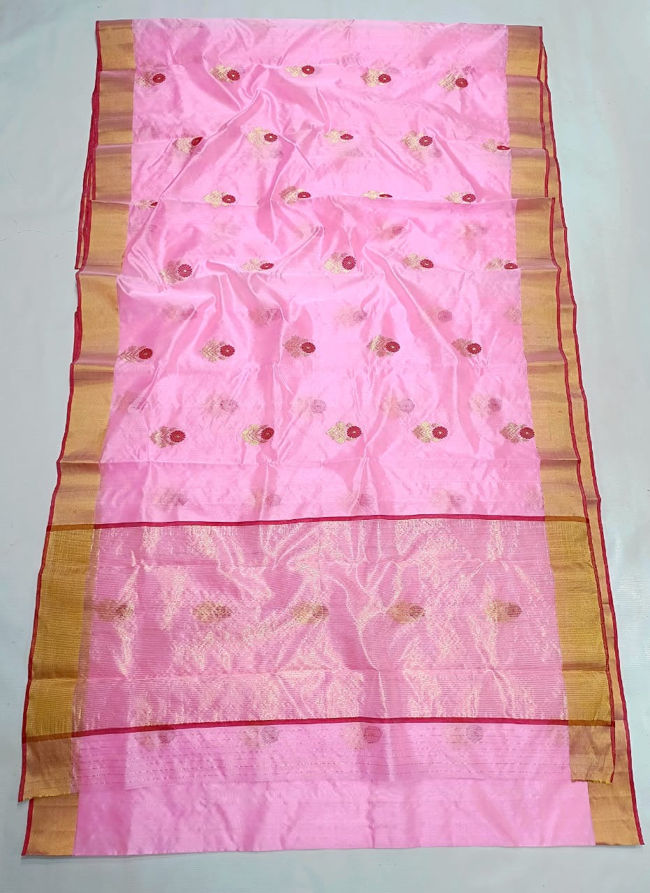 Handmade Chanderi saree Pattu silk Meenakari sarees blouse