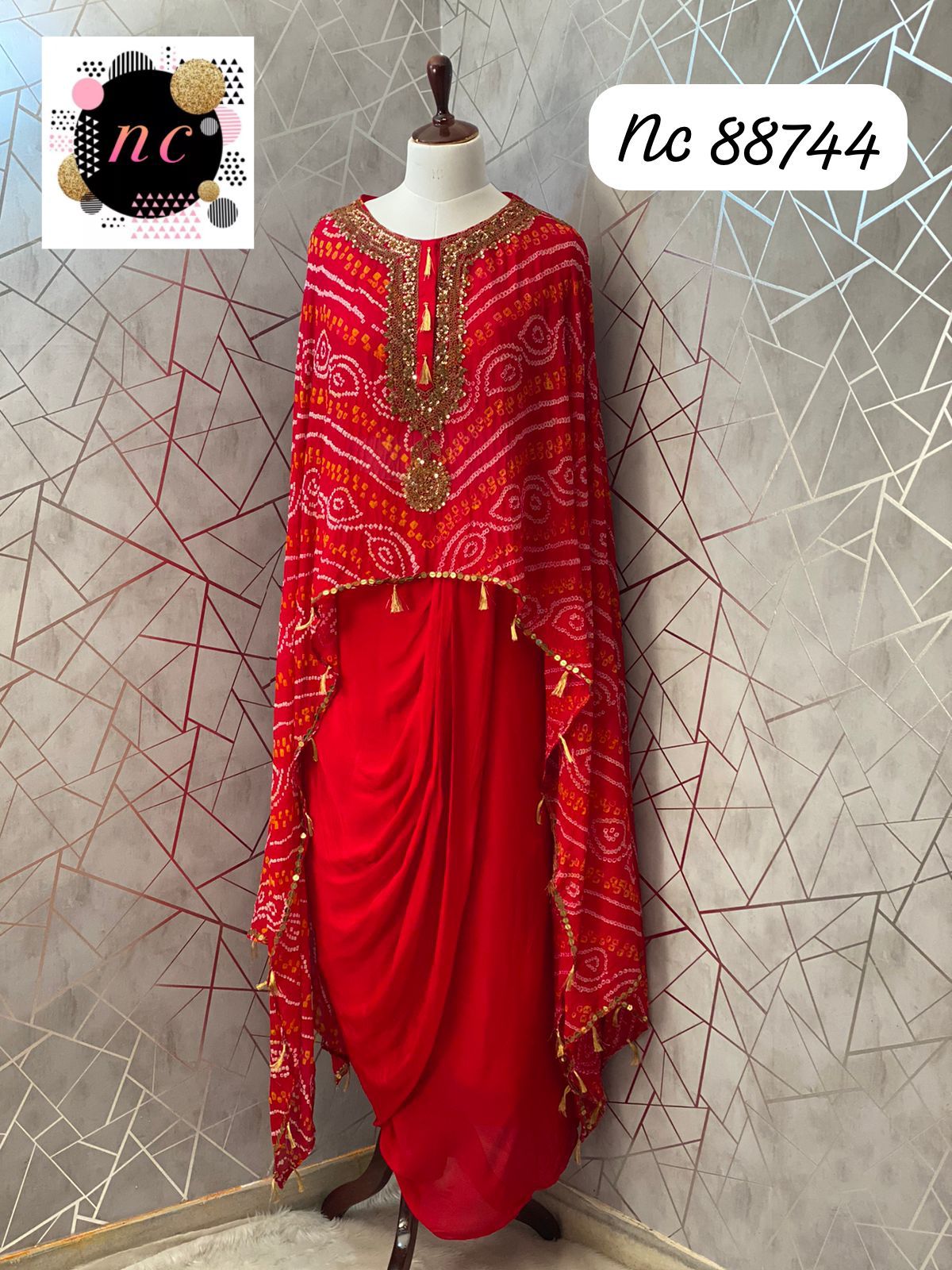 Red bandhani indowestern dress