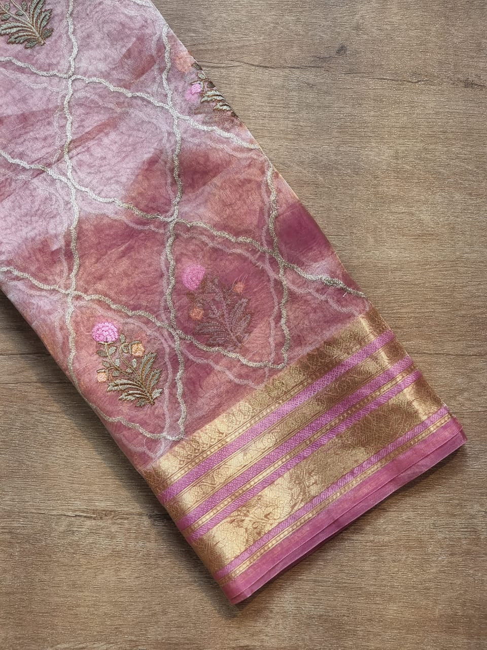 Pink silk organza tissue beautiful Banarsi sarees