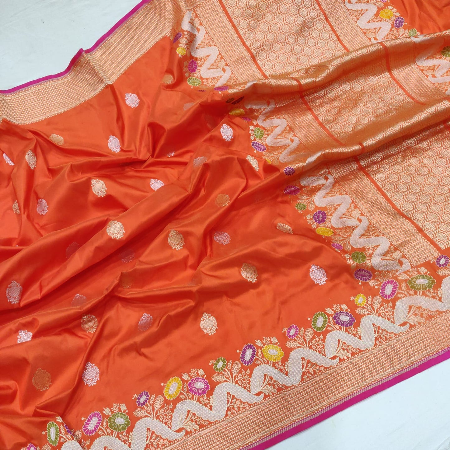 Orange Katan silk handwoven saree