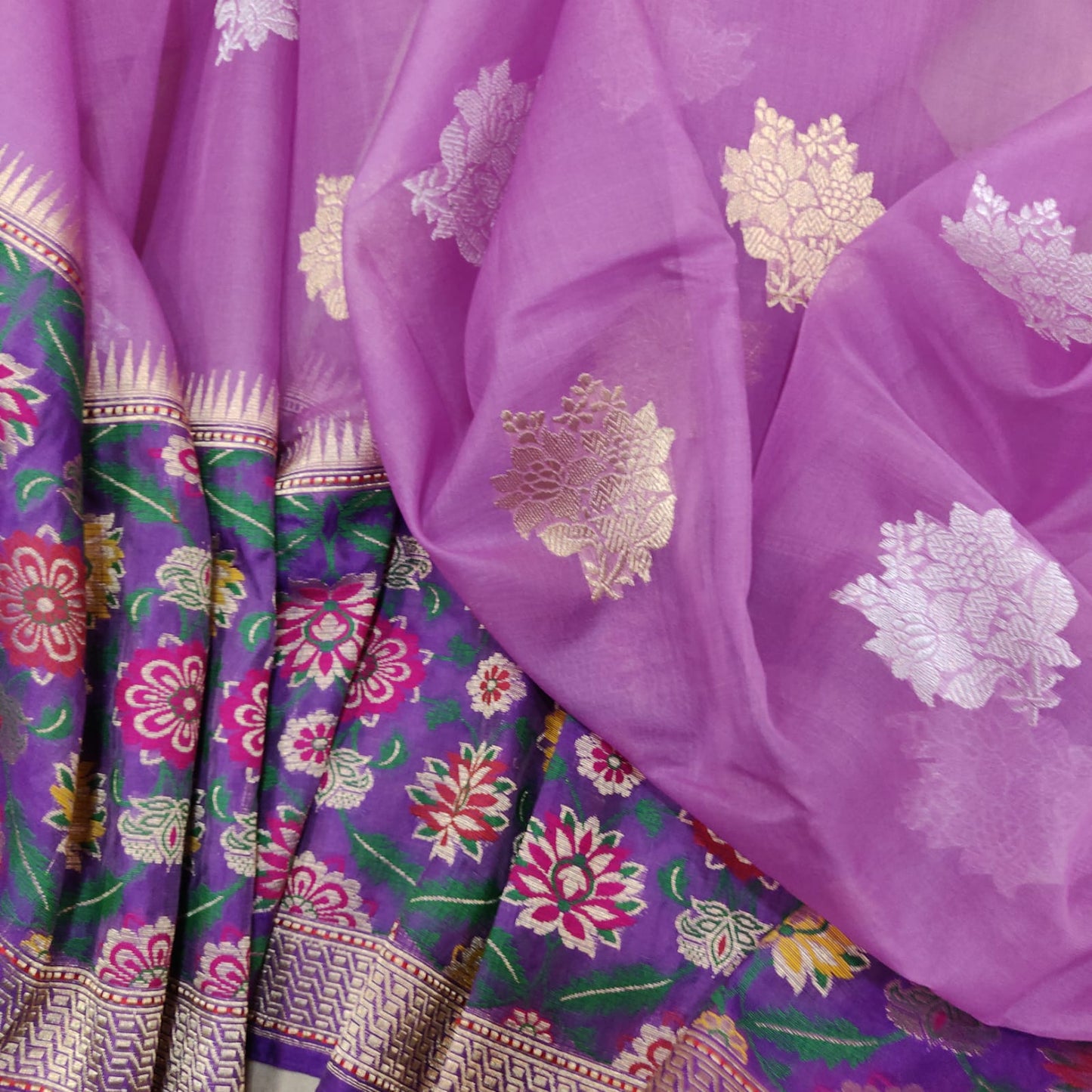 Purple Kora handwoven kadwa beautiful sari