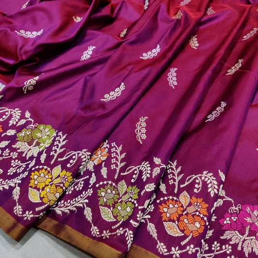 Alka Katan handwoven kadwa saree