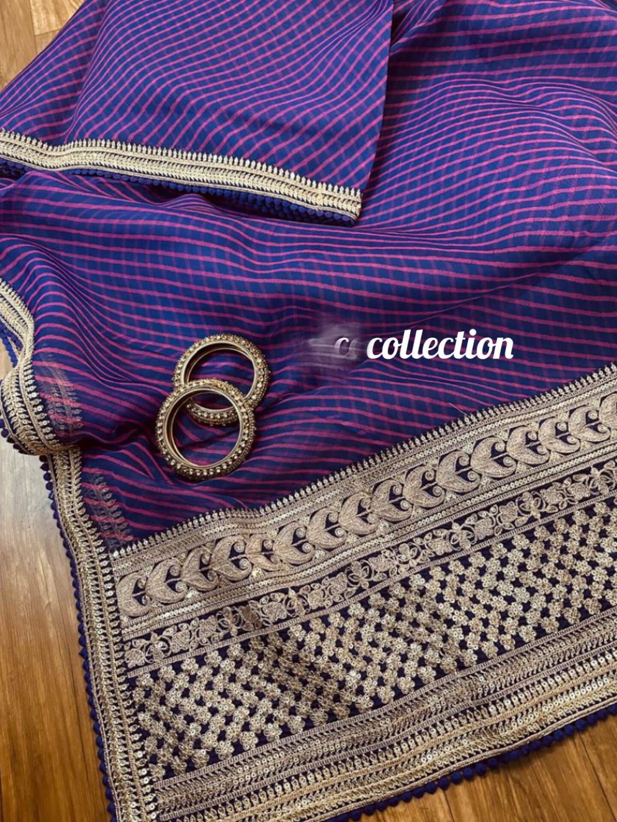 Striped purple organza weaved saree