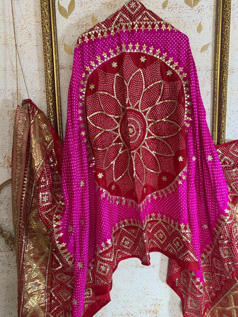 Pink Gajji silk embroidered Dupatta
