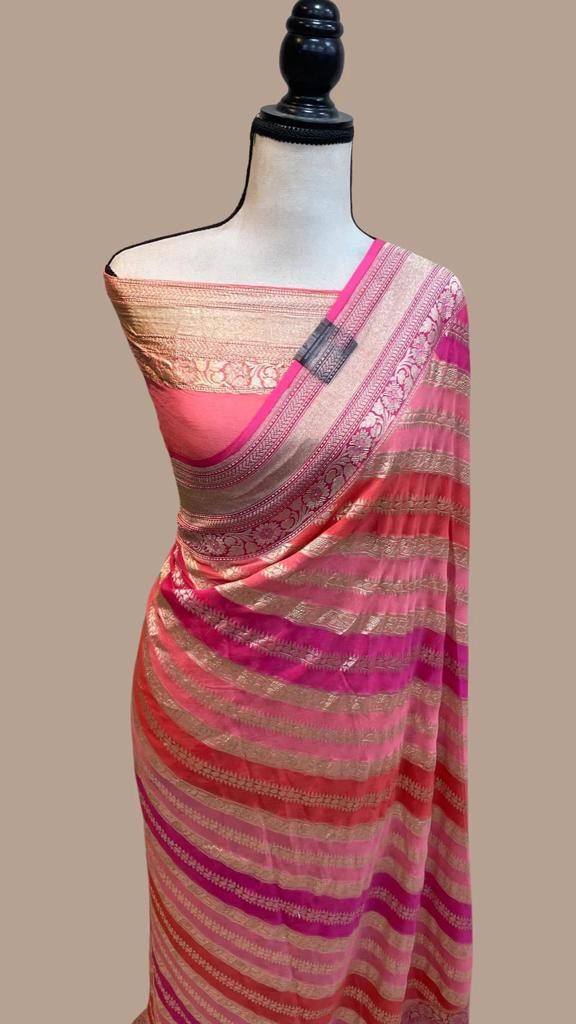 Striped inspired ramika gorgette sarees