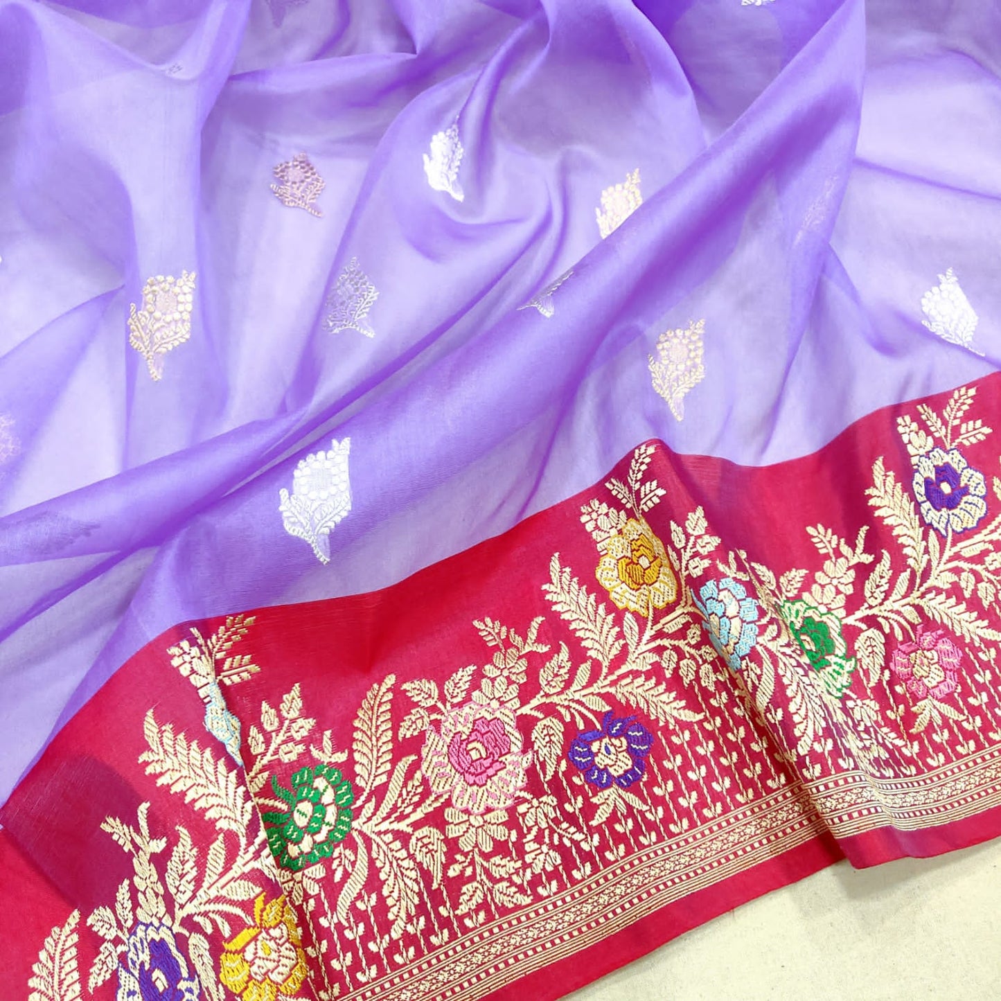 Lavender Kora handwoven silk saree