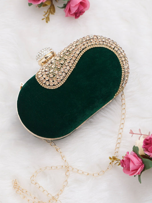 Crystal inspired oval embroidered clutch