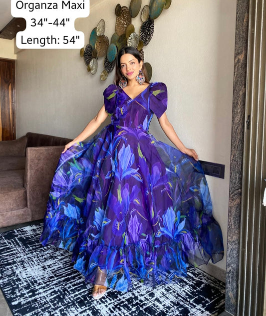 Royal blue organza long dress