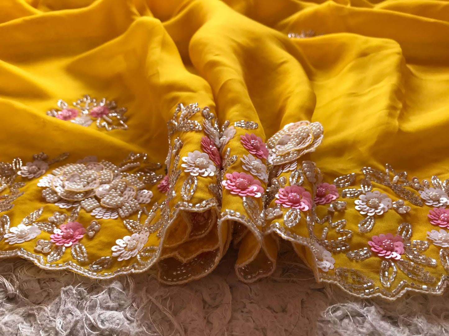 Sinisha yellow organza partywear trendy sarees