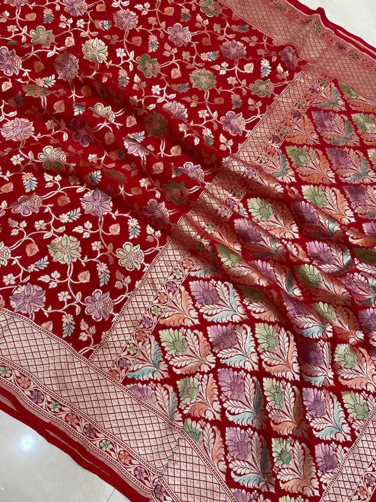 Nishani Banarsi gorgette handloom saree
