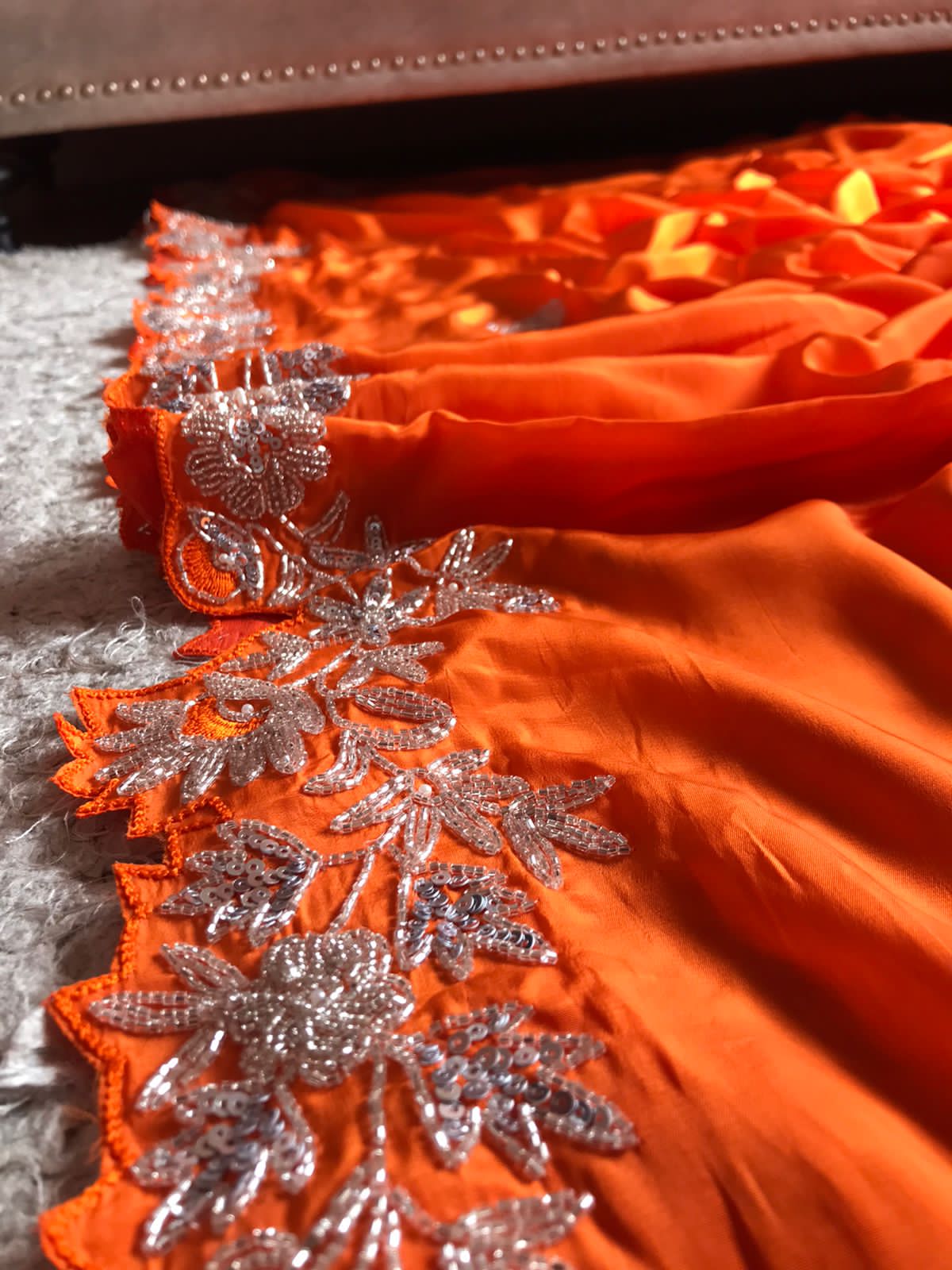 Preety orange organza silky saris