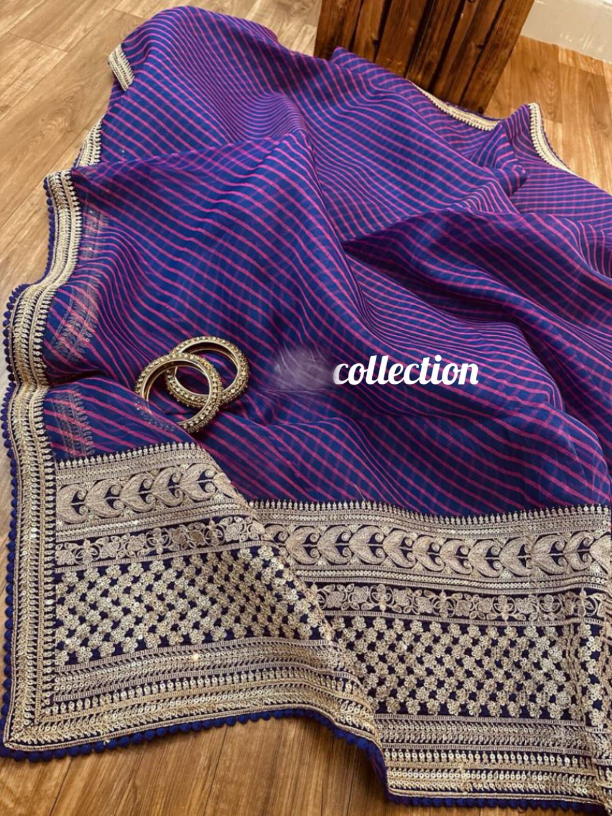 Striped purple organza weaved saree