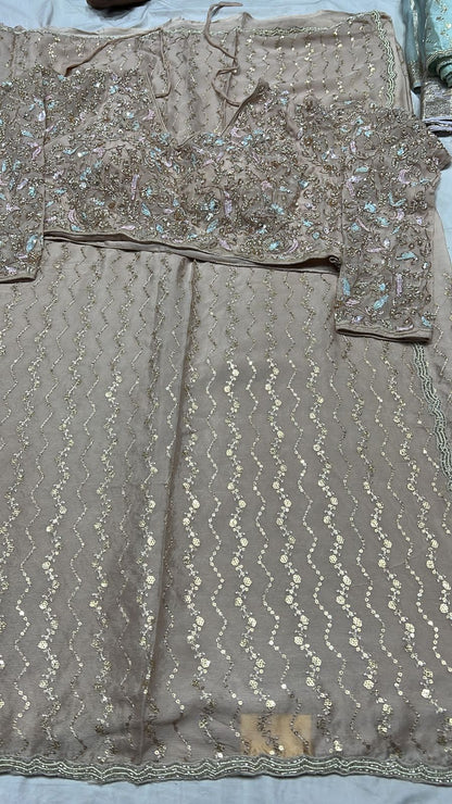 Zigzag inspired chinon sequence saree