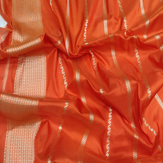 Orange Katan silk handwoven saree