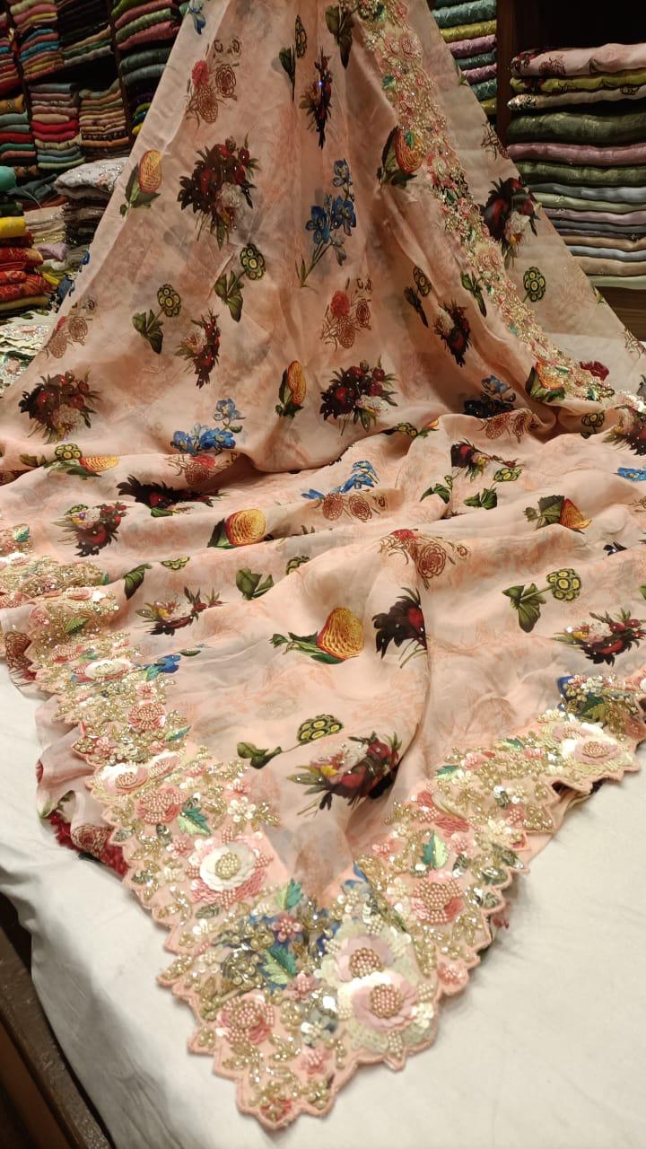Vumia partywear organza embroidery saree