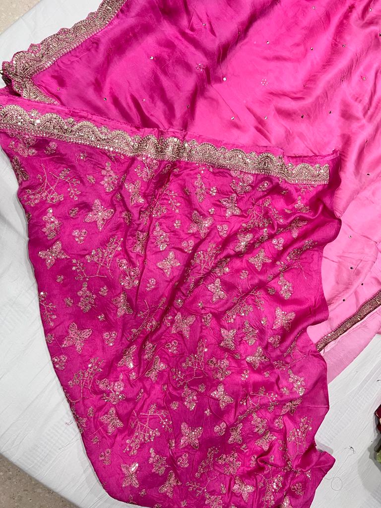 Pink shaded satin organza saree