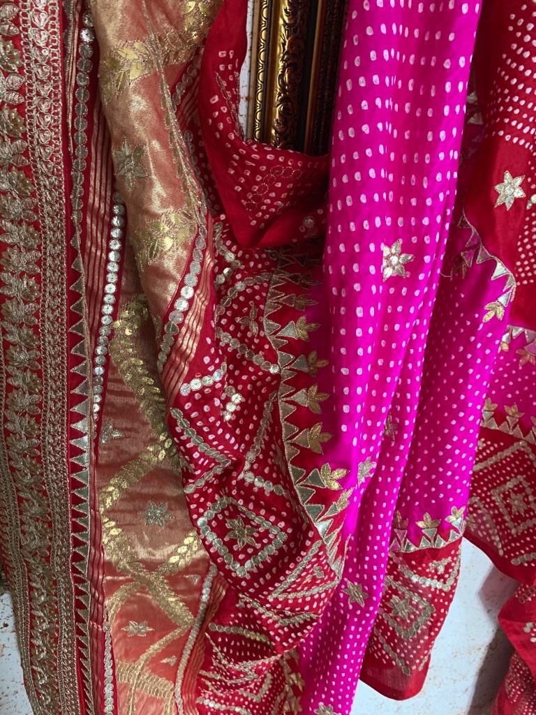 Pink Gajji silk embroidered Dupatta