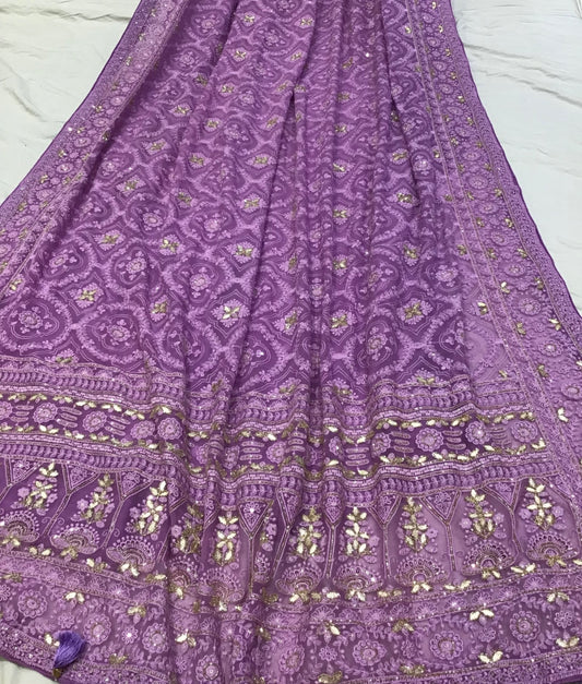 Lavender Chikankari gorgette saree Indian saree