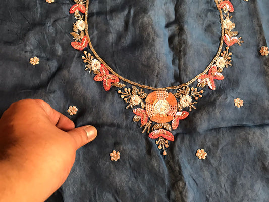 Royal blue luxury organza saree