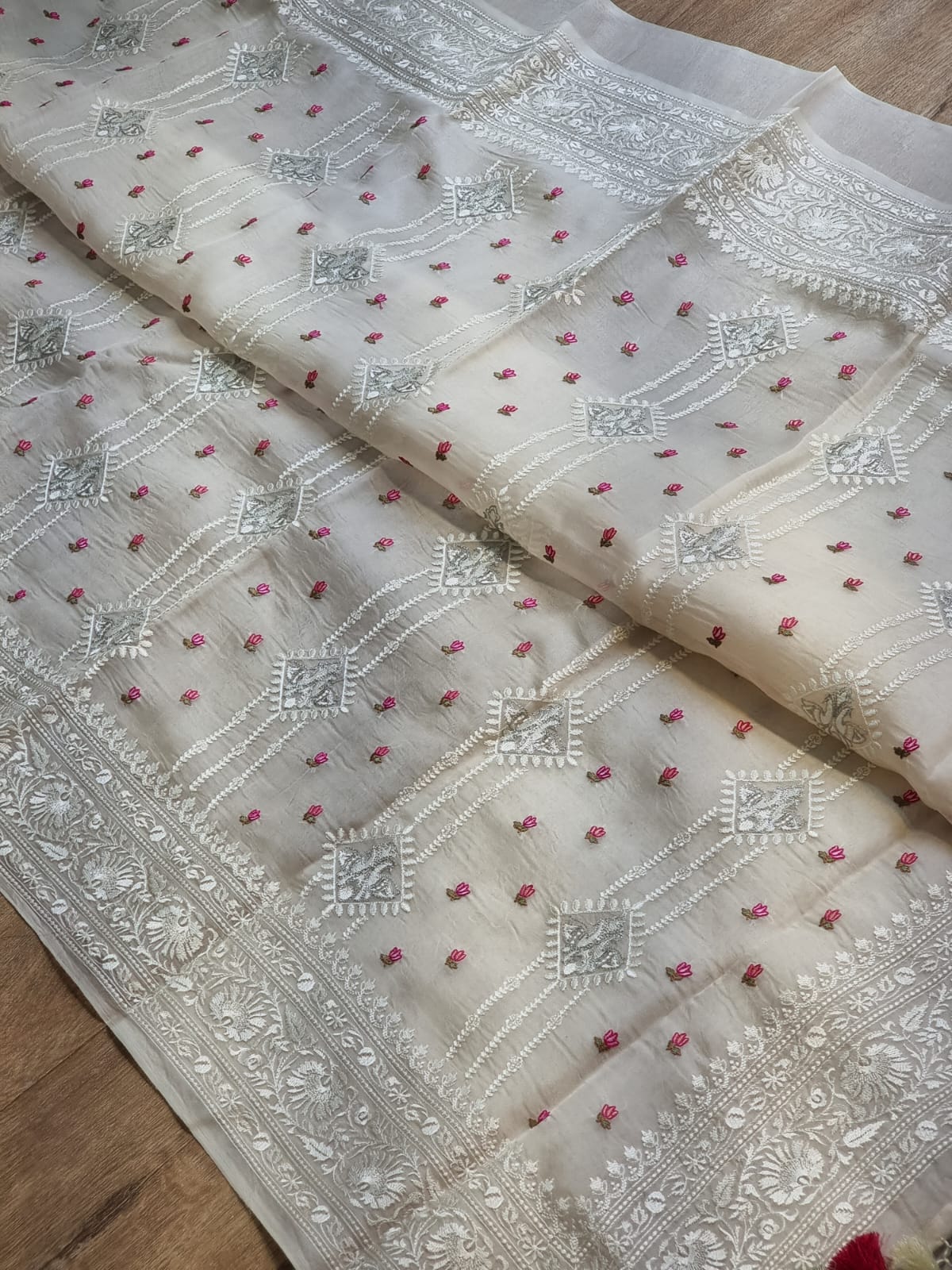 White organza silk embroidery sarees