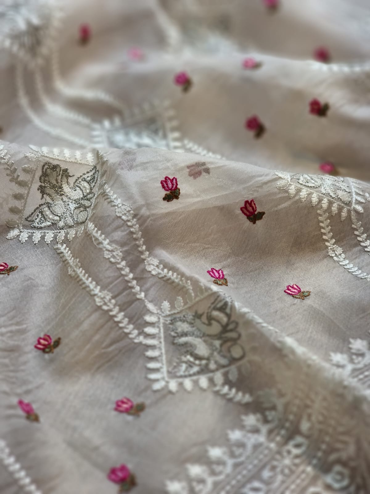 White organza silk embroidery sarees