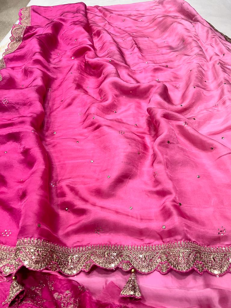 Pink shaded satin organza saree