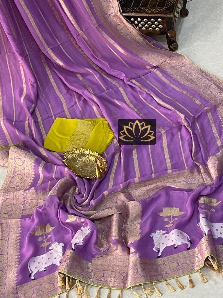 Motifs inspired Banarsi gorgette saree
