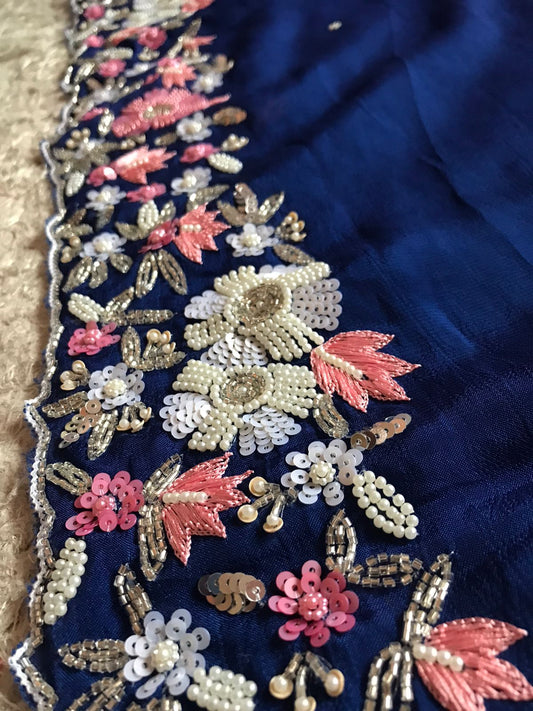 Raini blue marble gorgette saris