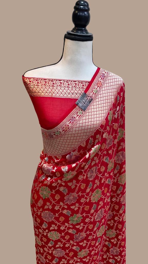 Nishani Banarsi gorgette handloom saree