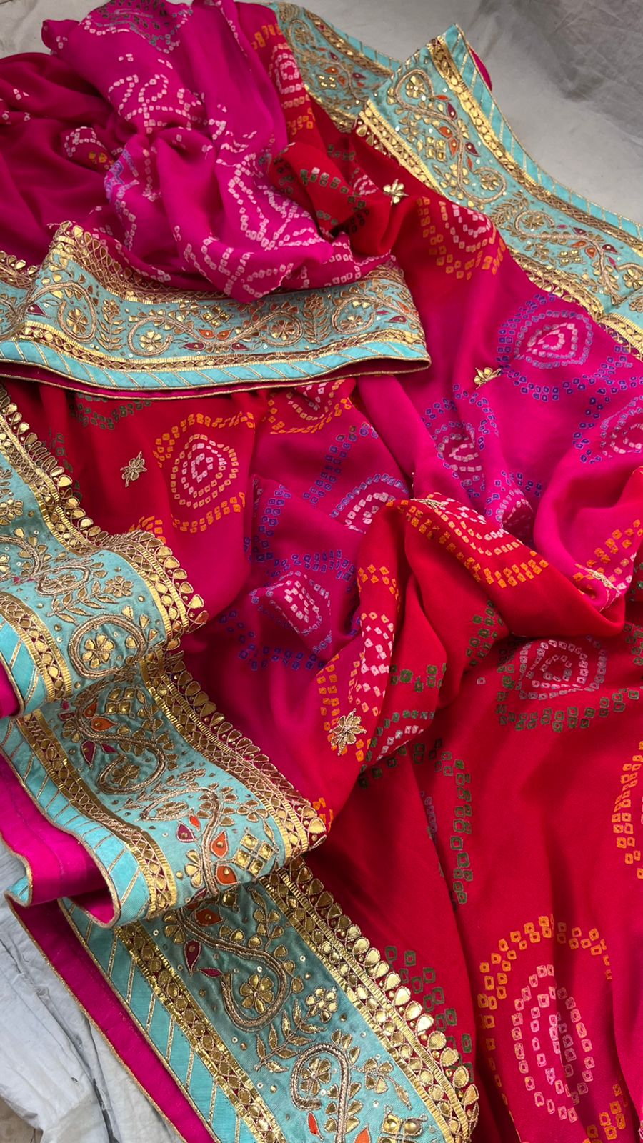 Bandhej gorgette crepe Indian sari