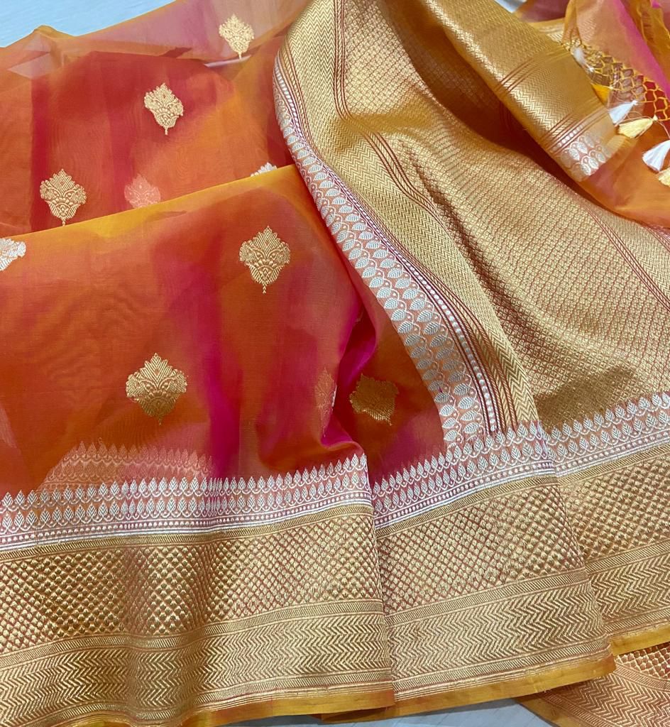 Dual toned Banarsi Kora beautiful sarees