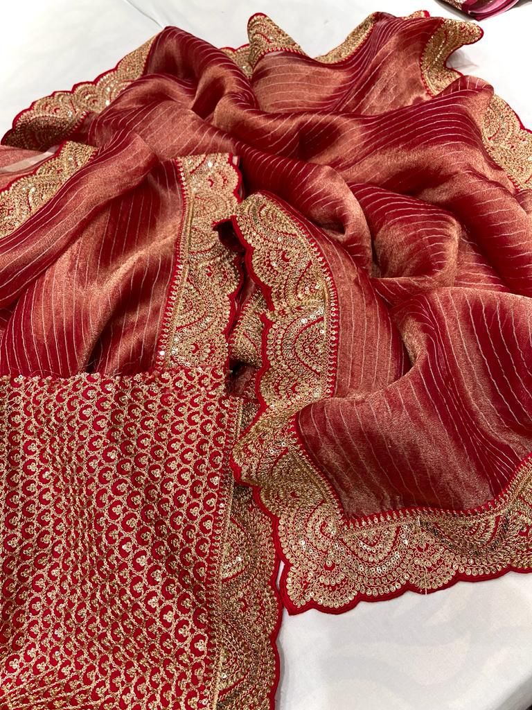 Striped kanjivaram inspired tissue saree