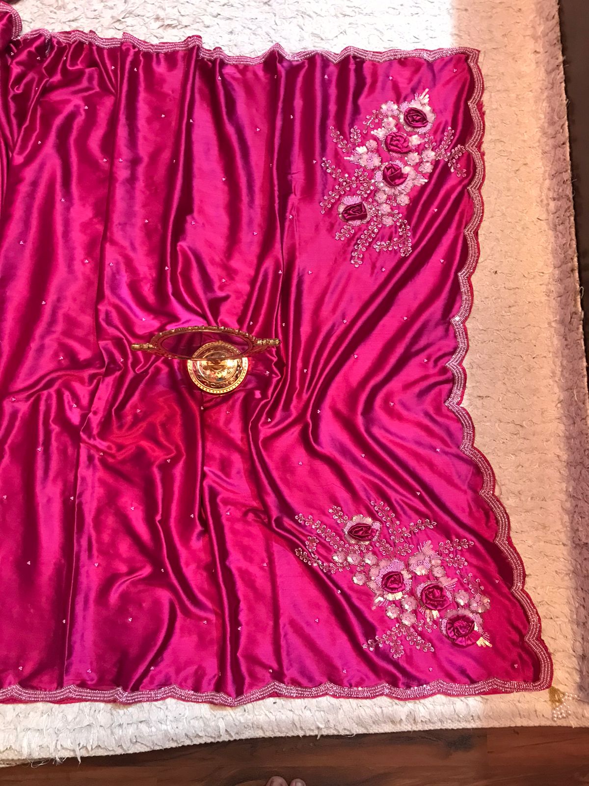 Premium pink satin silk luxury saree
