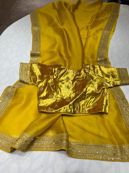 Velvet zardosi organza saree