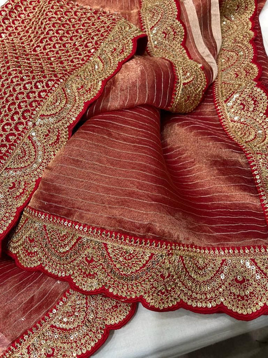 Striped kanjivaram inspired tissue saree