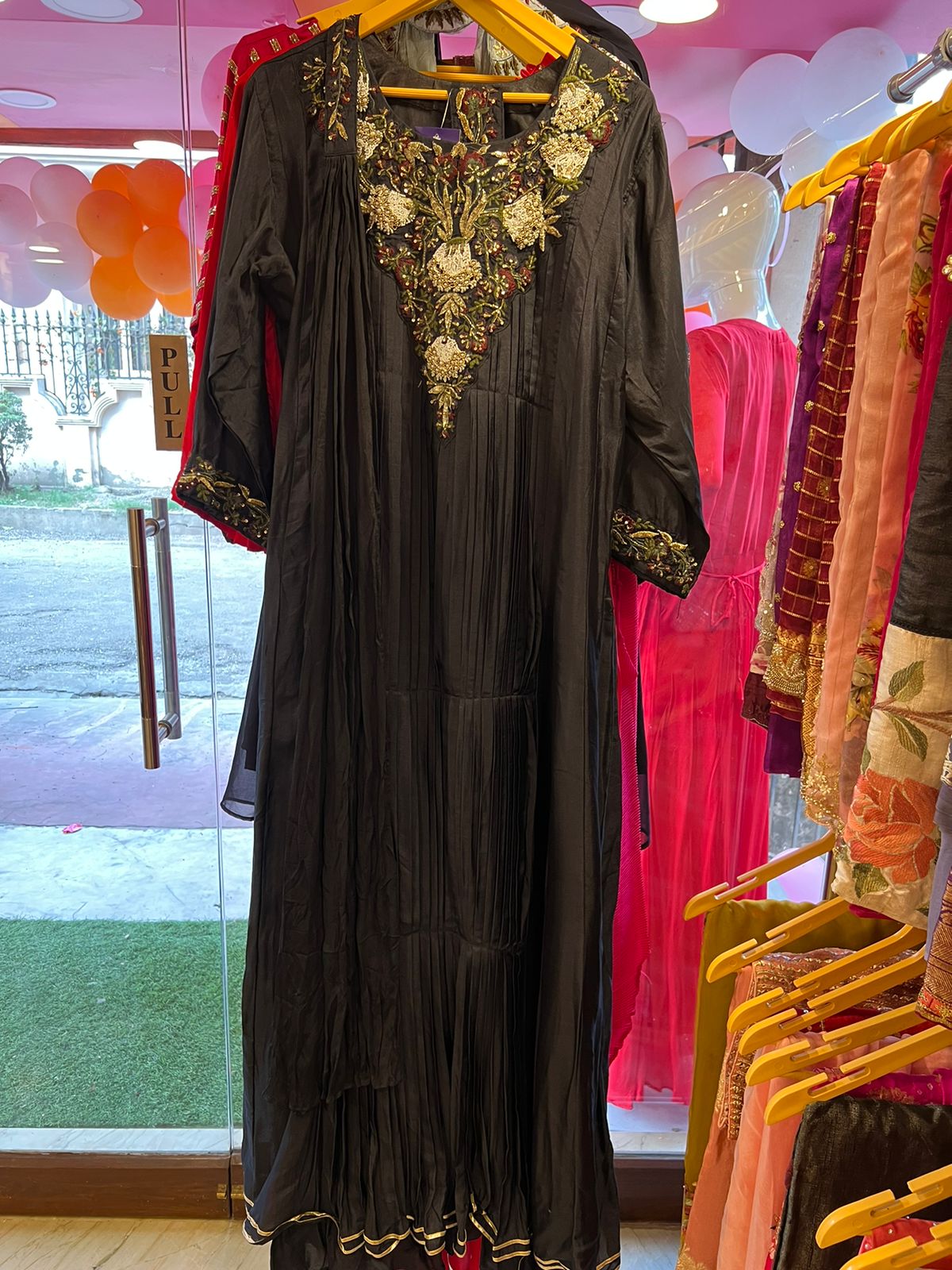Black embroidery silk dress